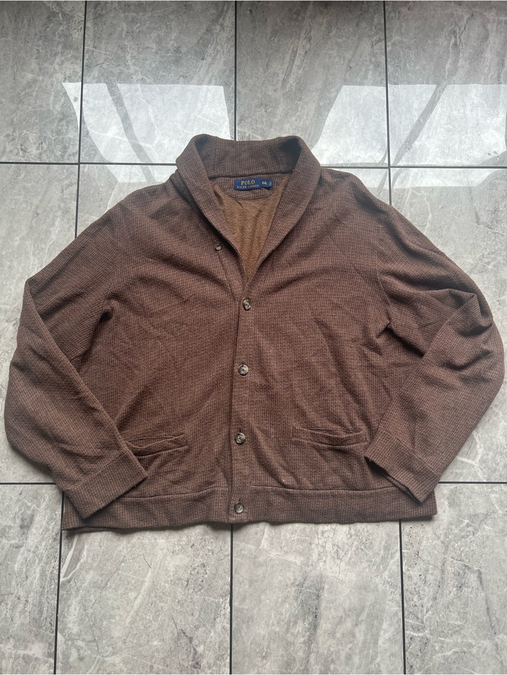 Polo Ralph Lauren Men's Fleece Shawl Collar Cardigan Jacket Brown Button XXL